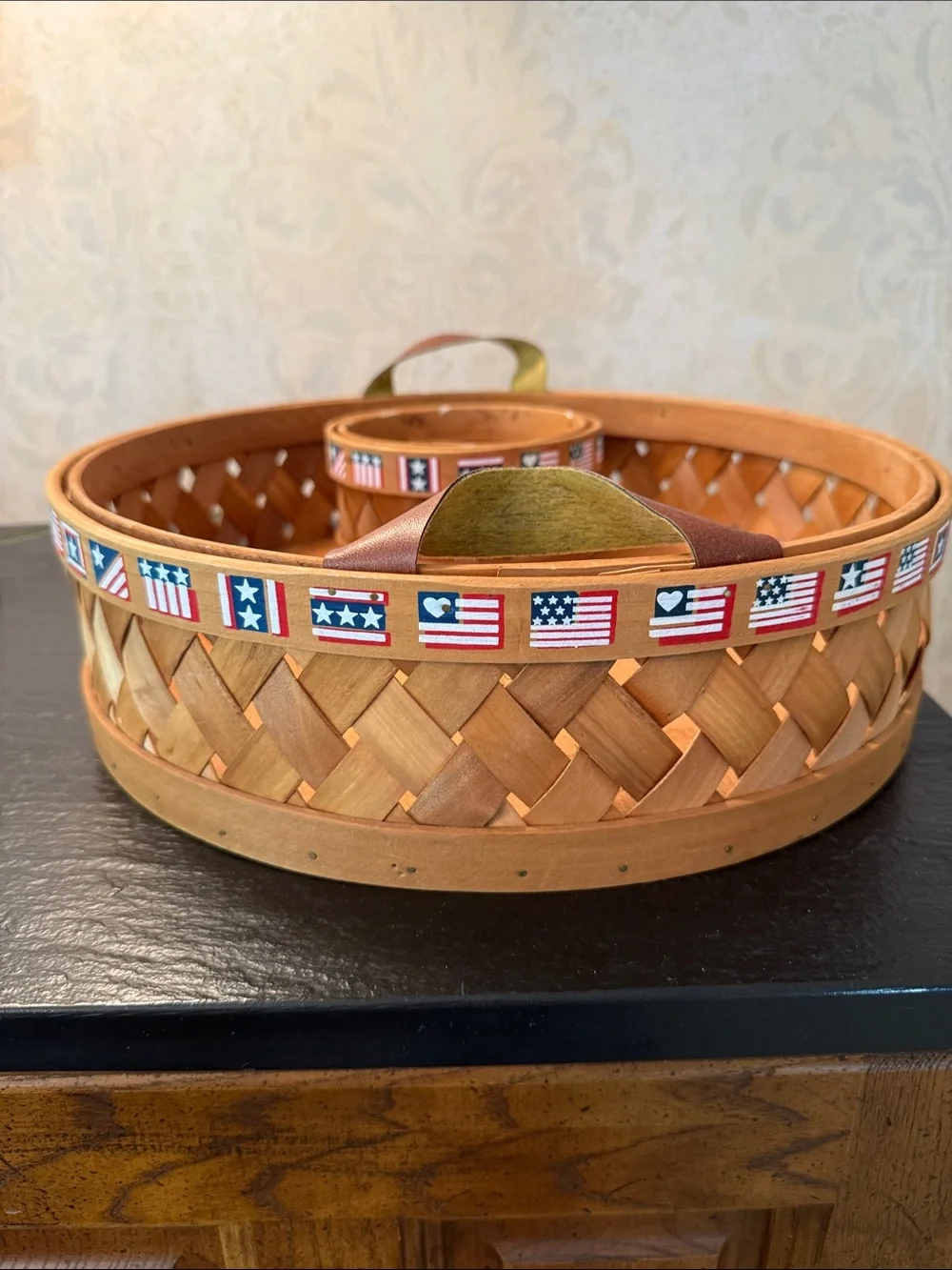 Celebrate America’s 250th - Woven Wood Serving Tray with Handles - Natural Brown